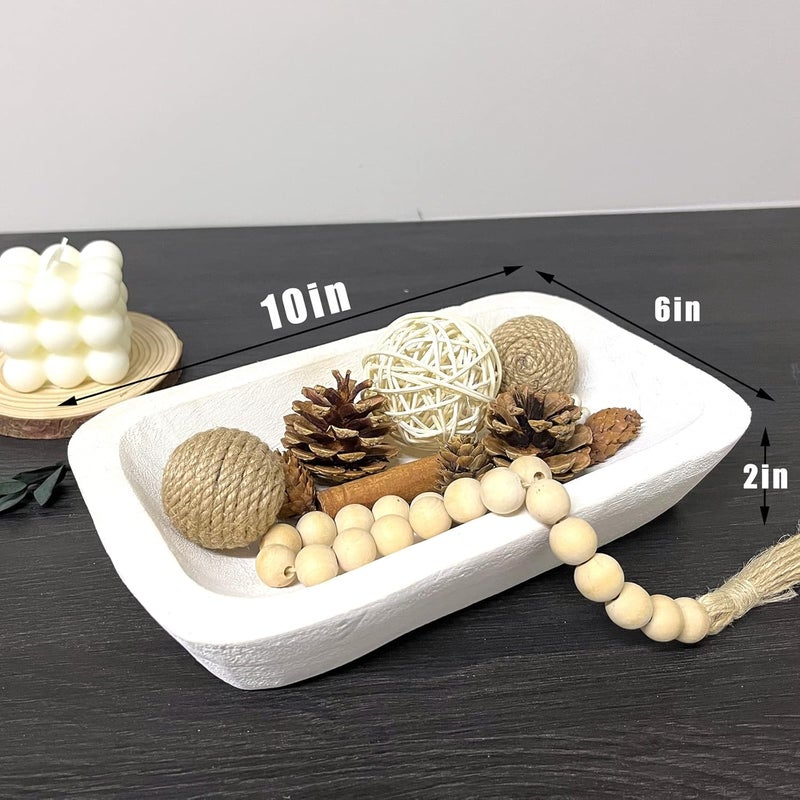 linsuo Wooden Dough Bowl Decor, Vintage Wooden Bowl Hand Carved Home Decor for Dining Table Center, Living Room, Kitchen Decor. (10inch white) - Image 2